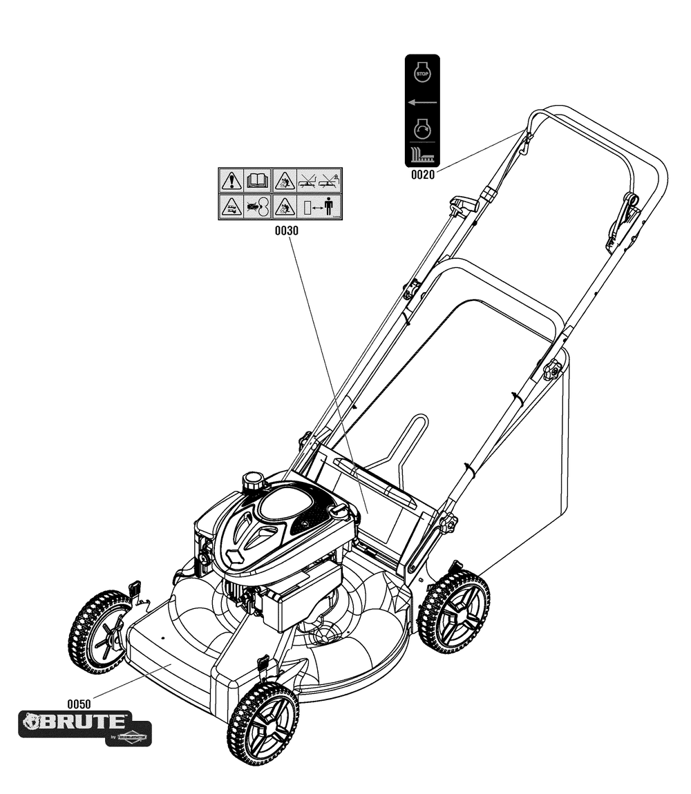 Decals Group (7501887) Diagram and Parts List for 7800878-EBTP22650E 2012 Briggs and Stratton Lawn Mower